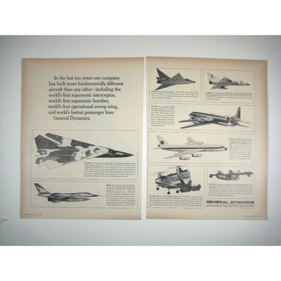 General Dynamics Aircraft Helicopter Fighter Jet Advertisement Print 2 Page 1967 - Picture 1 of 2
